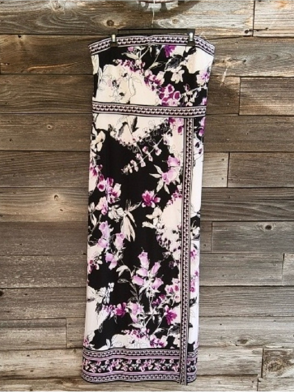 White House Black Market Black & White Floral Maxi Dress with Pink Accents